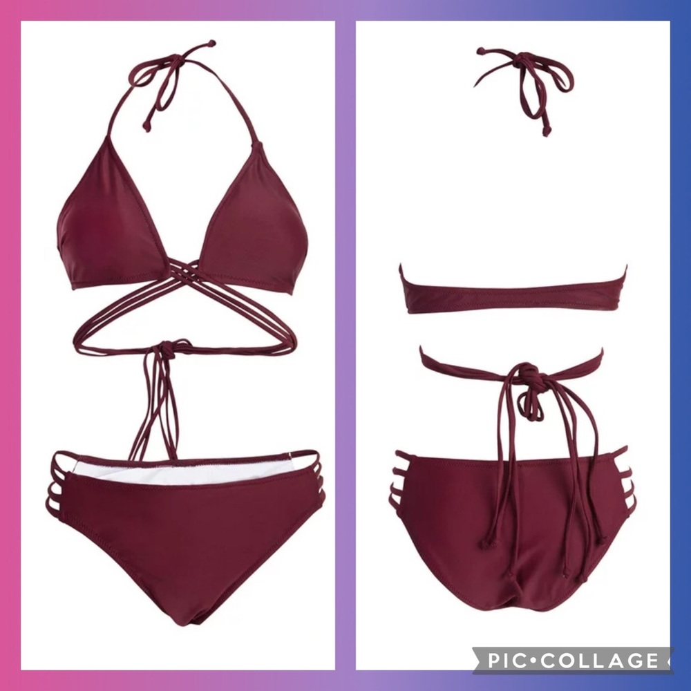 Cupshe Maroon Strappy Halter Bikini